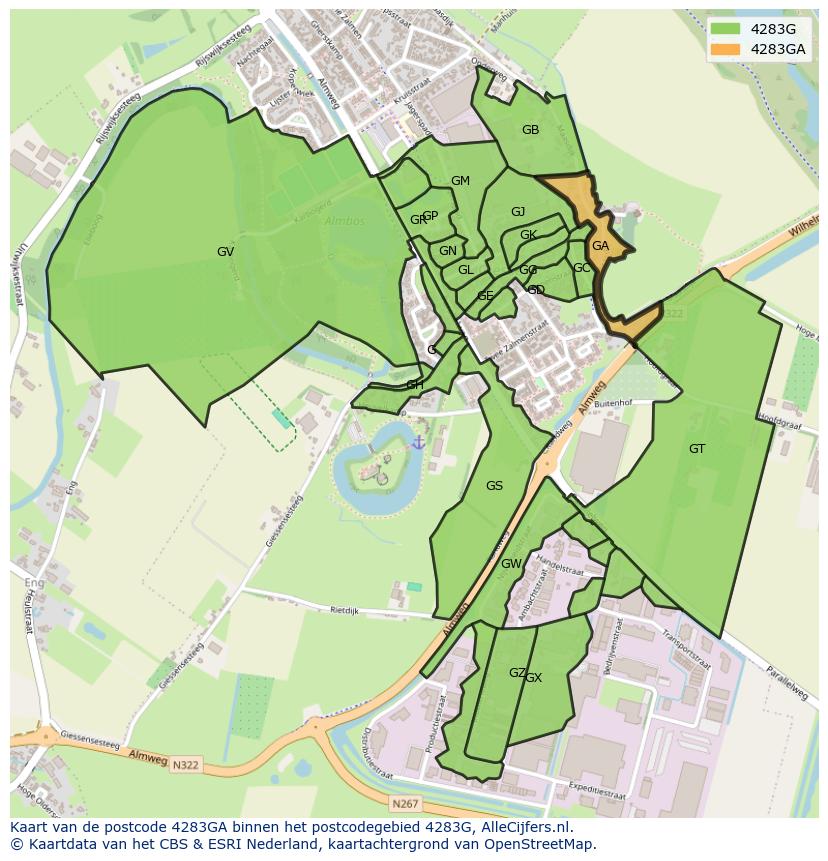 Afbeelding van het postcodegebied 4283 GA op de kaart.