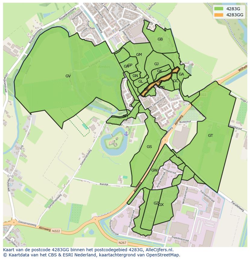 Afbeelding van het postcodegebied 4283 GG op de kaart.