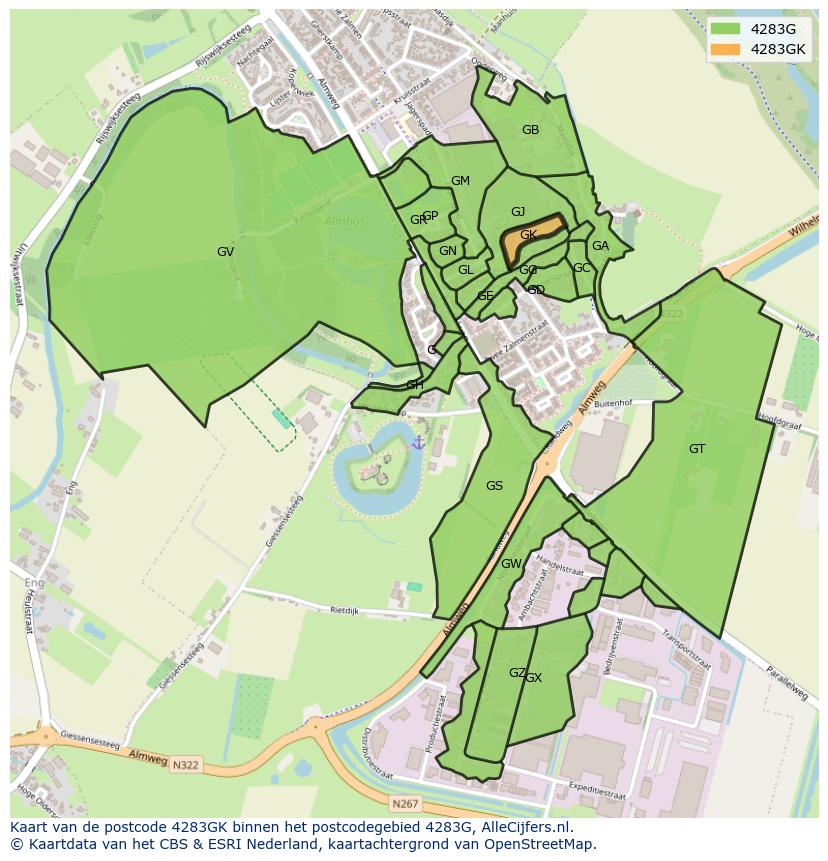 Afbeelding van het postcodegebied 4283 GK op de kaart.