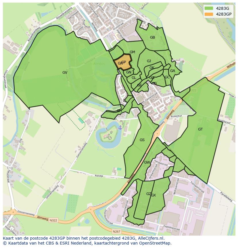 Afbeelding van het postcodegebied 4283 GP op de kaart.