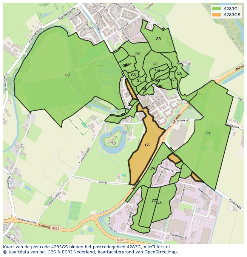 Afbeelding van het postcodegebied 4283 GS op de kaart.