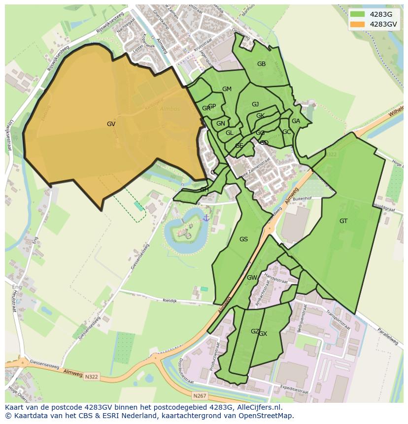 Afbeelding van het postcodegebied 4283 GV op de kaart.