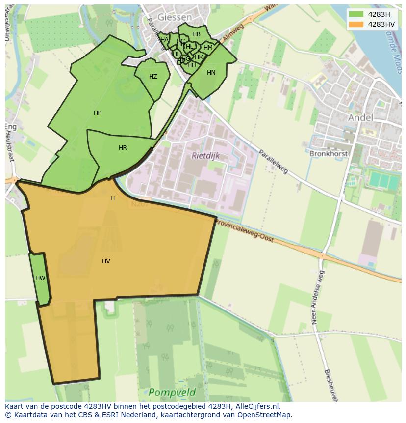 Afbeelding van het postcodegebied 4283 HV op de kaart.