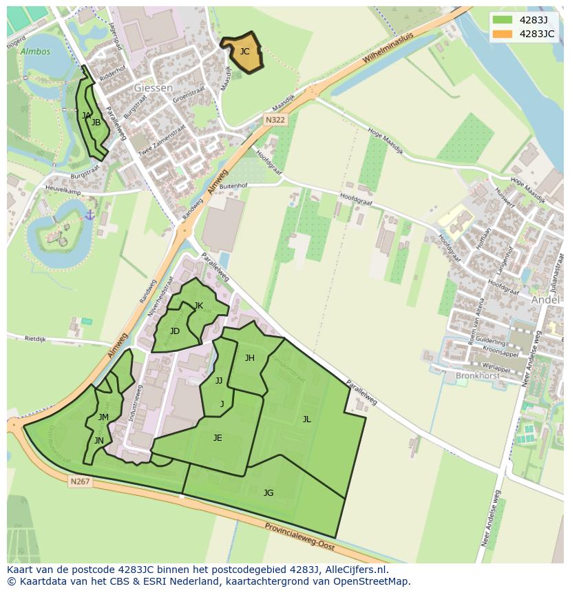 Afbeelding van het postcodegebied 4283 JC op de kaart.