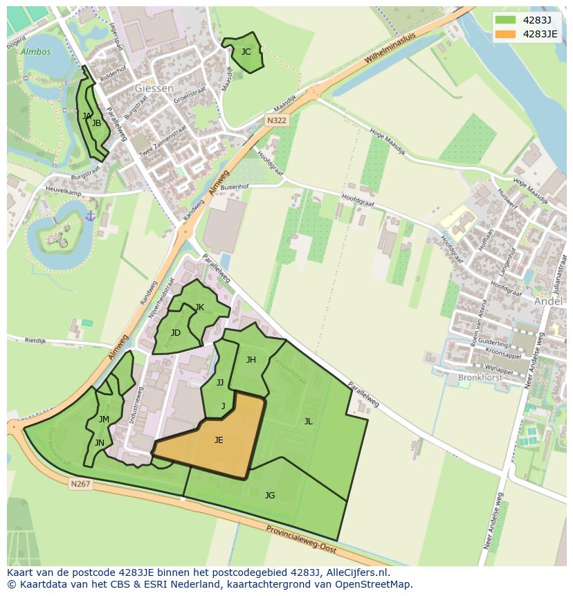 Afbeelding van het postcodegebied 4283 JE op de kaart.