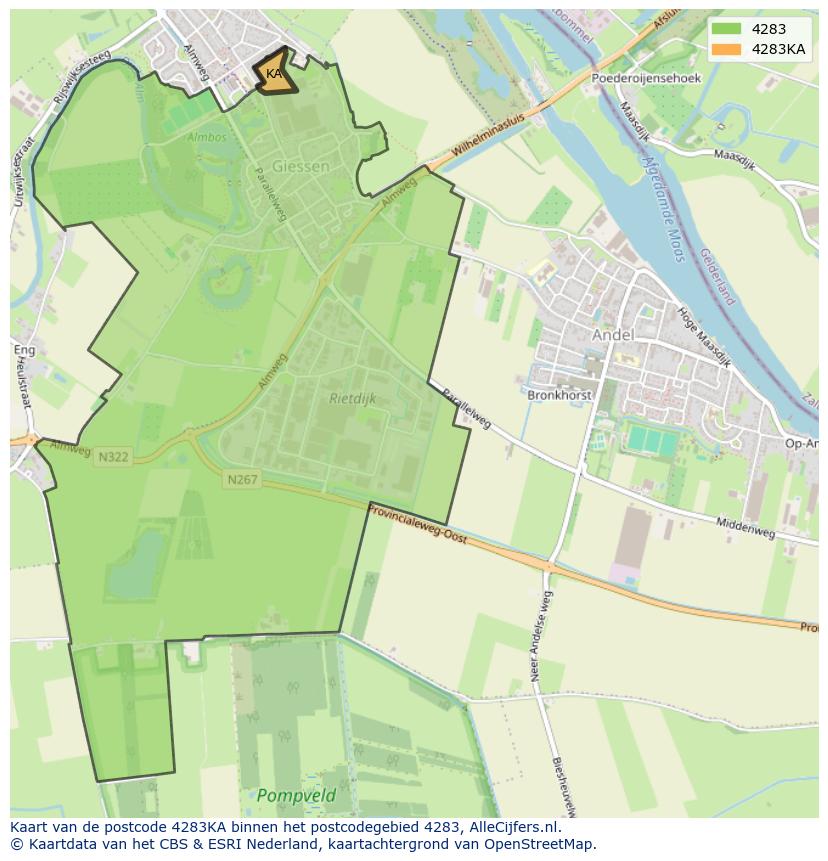 Afbeelding van het postcodegebied 4283 KA op de kaart.