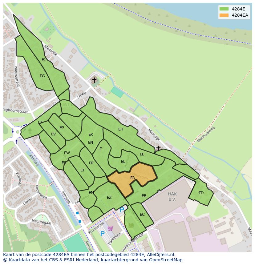 Afbeelding van het postcodegebied 4284 EA op de kaart.