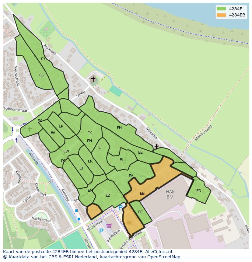 Afbeelding van het postcodegebied 4284 EB op de kaart.