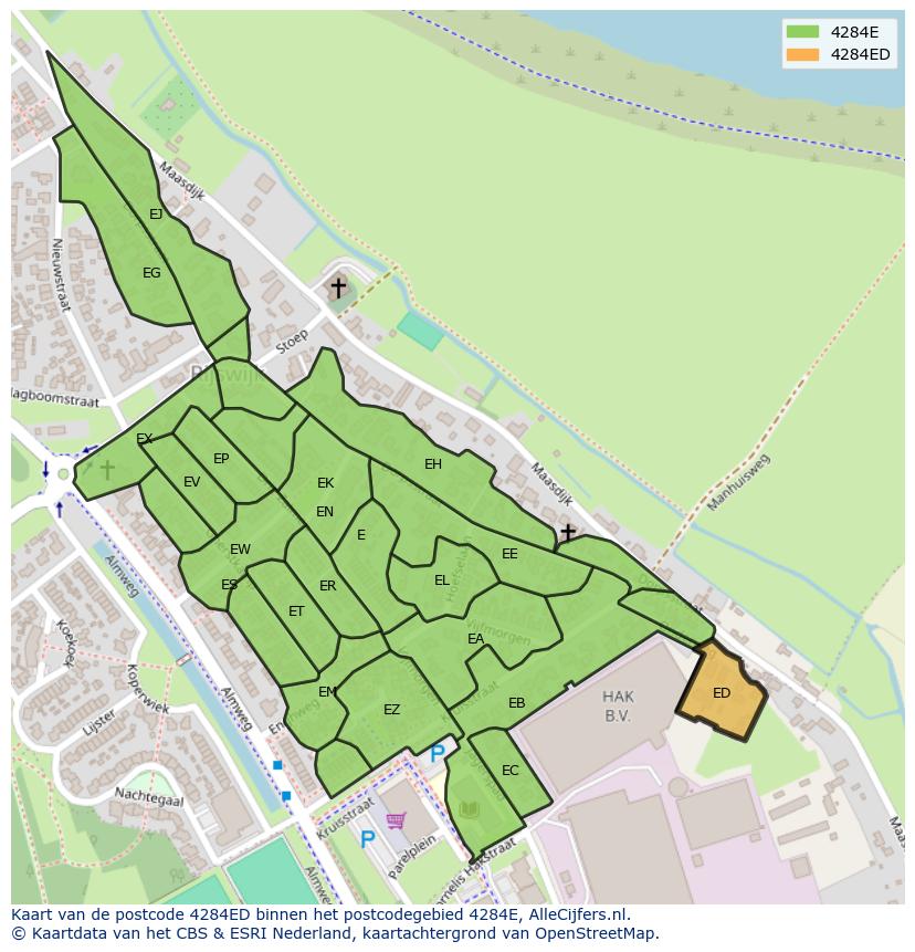Afbeelding van het postcodegebied 4284 ED op de kaart.