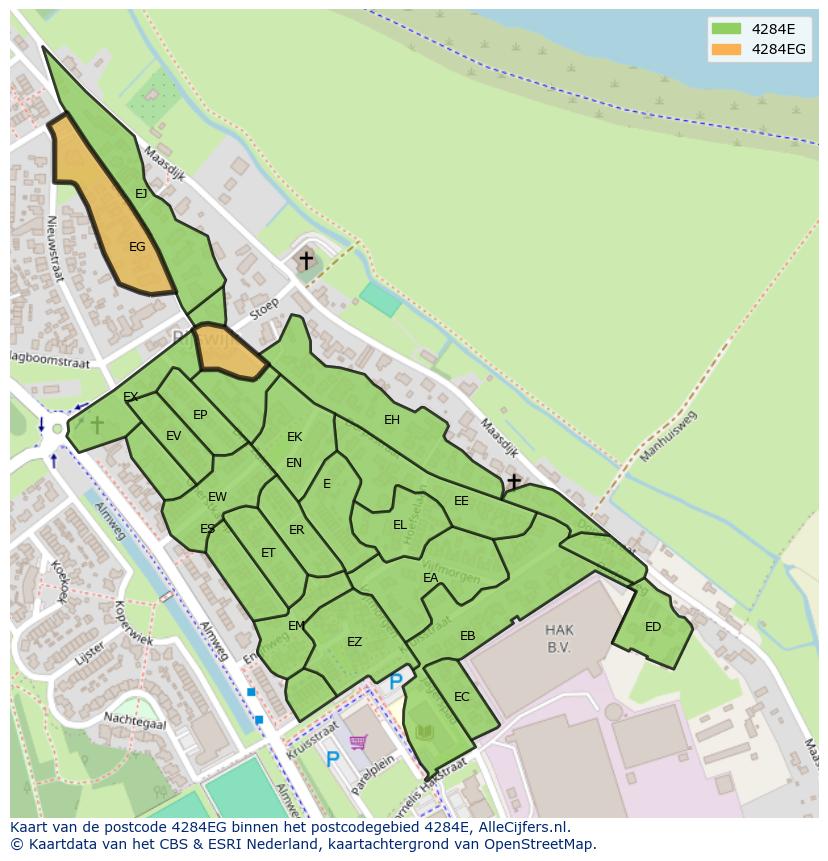 Afbeelding van het postcodegebied 4284 EG op de kaart.