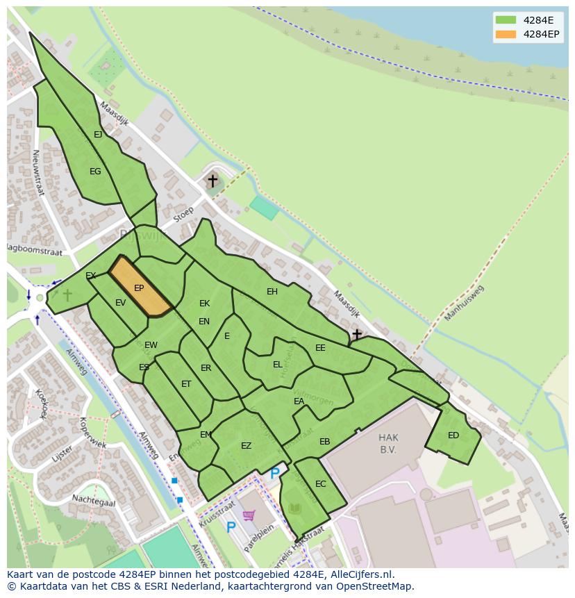 Afbeelding van het postcodegebied 4284 EP op de kaart.