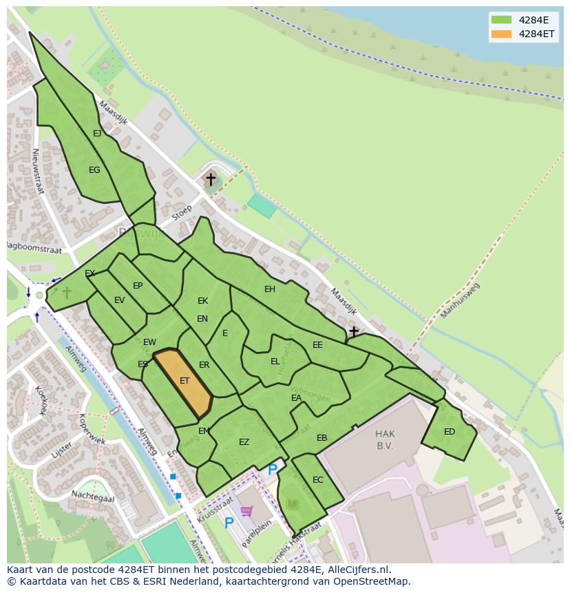 Afbeelding van het postcodegebied 4284 ET op de kaart.