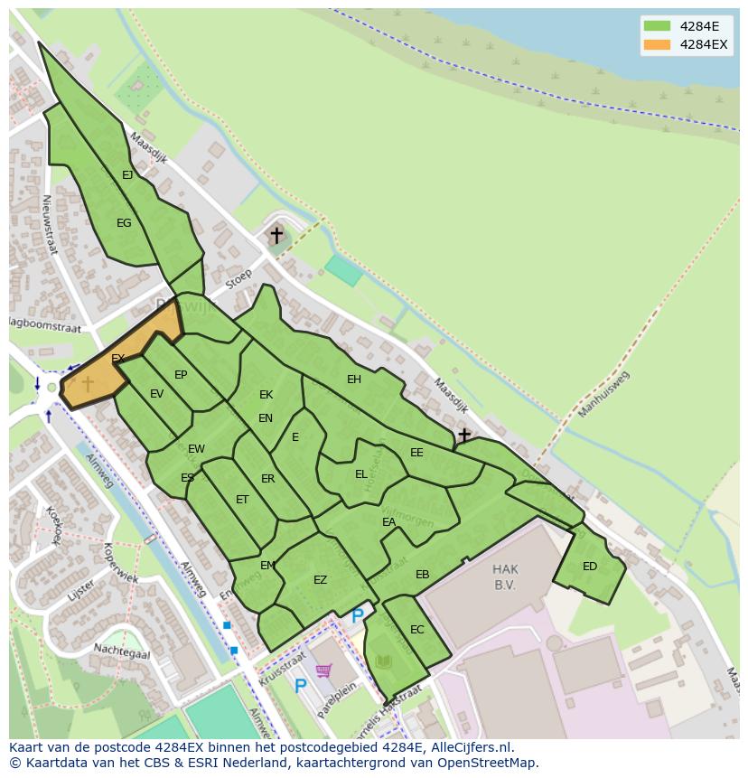 Afbeelding van het postcodegebied 4284 EX op de kaart.