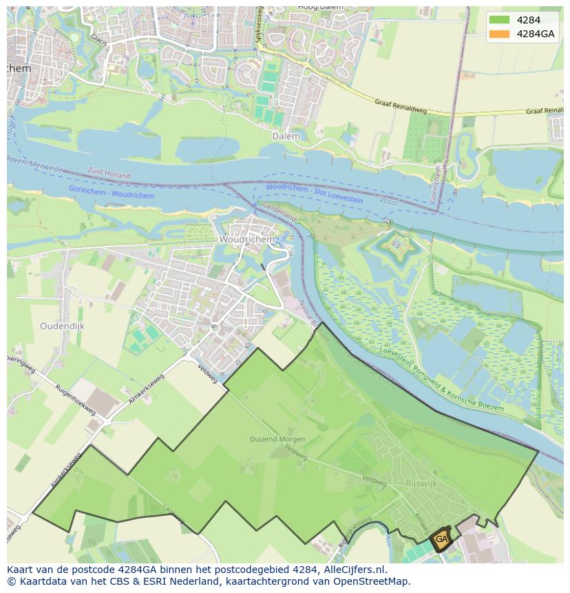Afbeelding van het postcodegebied 4284 GA op de kaart.