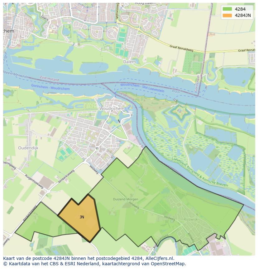 Afbeelding van het postcodegebied 4284 JN op de kaart.