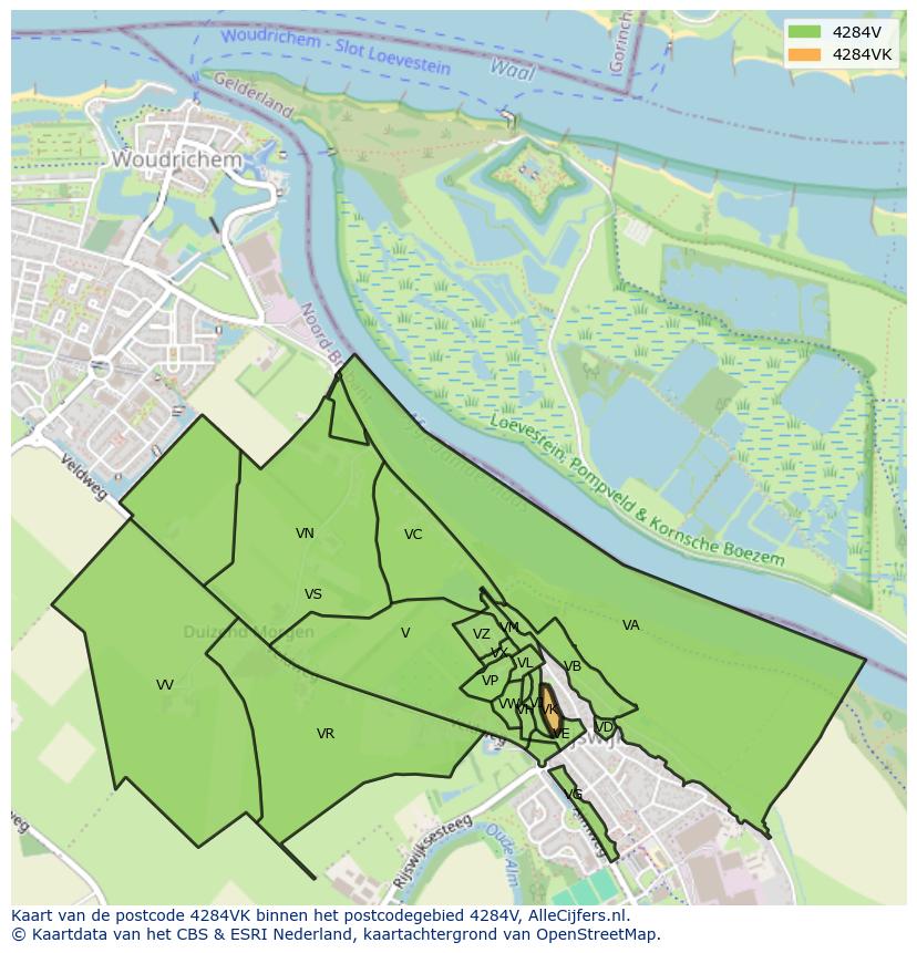 Afbeelding van het postcodegebied 4284 VK op de kaart.