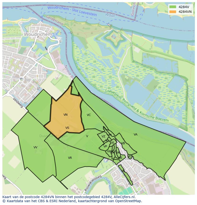 Afbeelding van het postcodegebied 4284 VN op de kaart.
