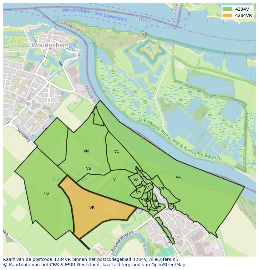Afbeelding van het postcodegebied 4284 VR op de kaart.