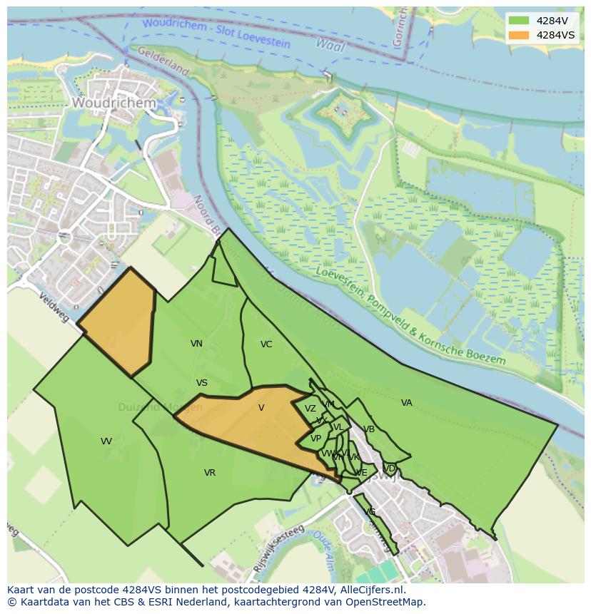 Afbeelding van het postcodegebied 4284 VS op de kaart.