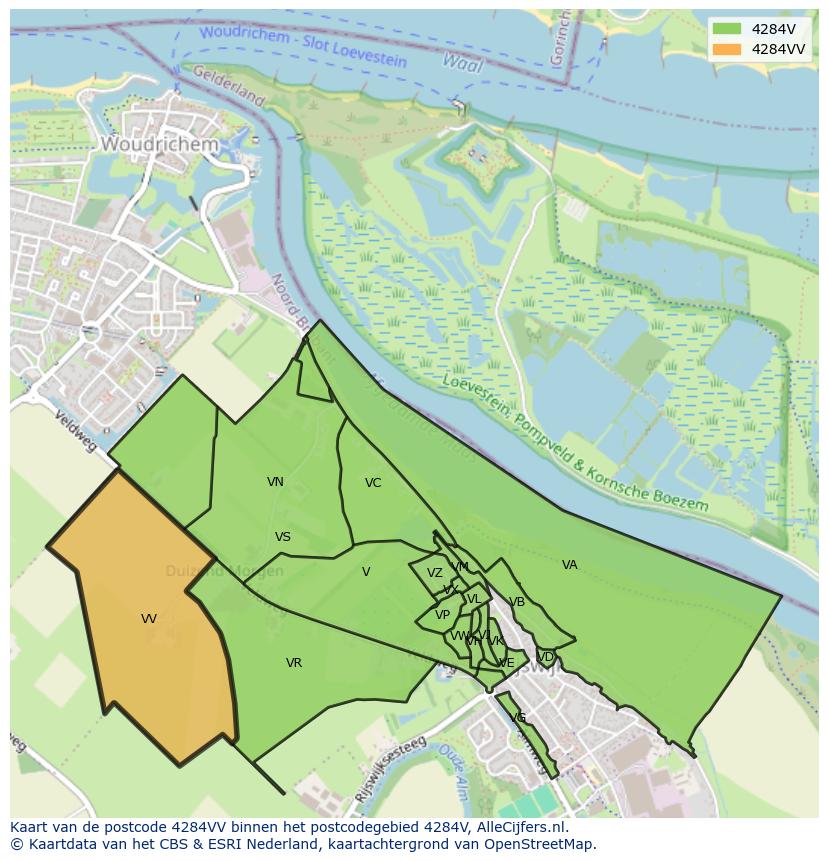 Afbeelding van het postcodegebied 4284 VV op de kaart.