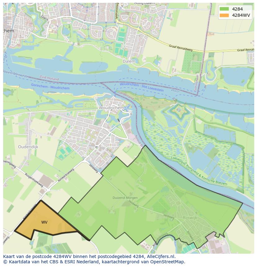 Afbeelding van het postcodegebied 4284 WV op de kaart.