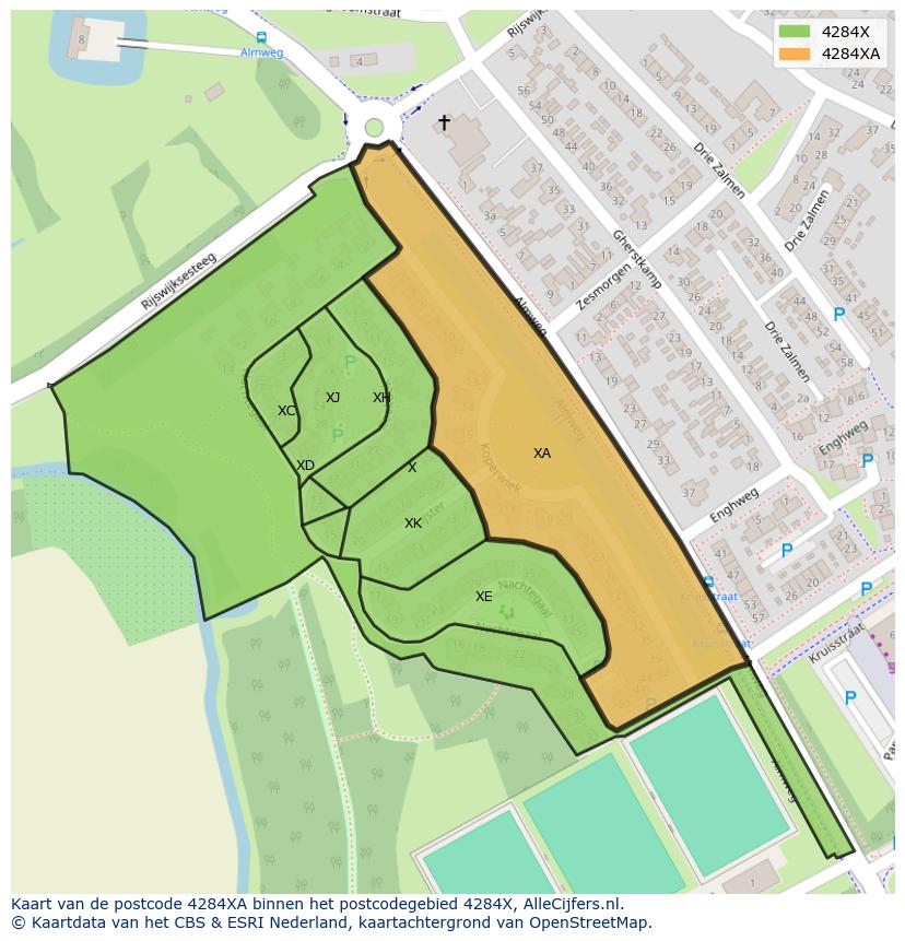 Afbeelding van het postcodegebied 4284 XA op de kaart.