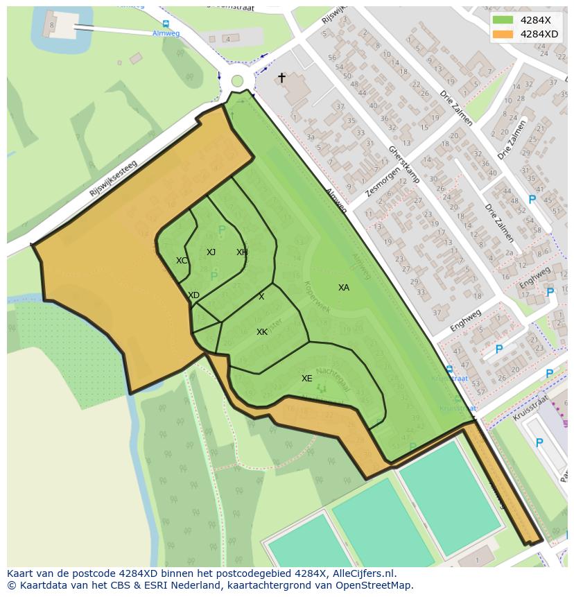 Afbeelding van het postcodegebied 4284 XD op de kaart.