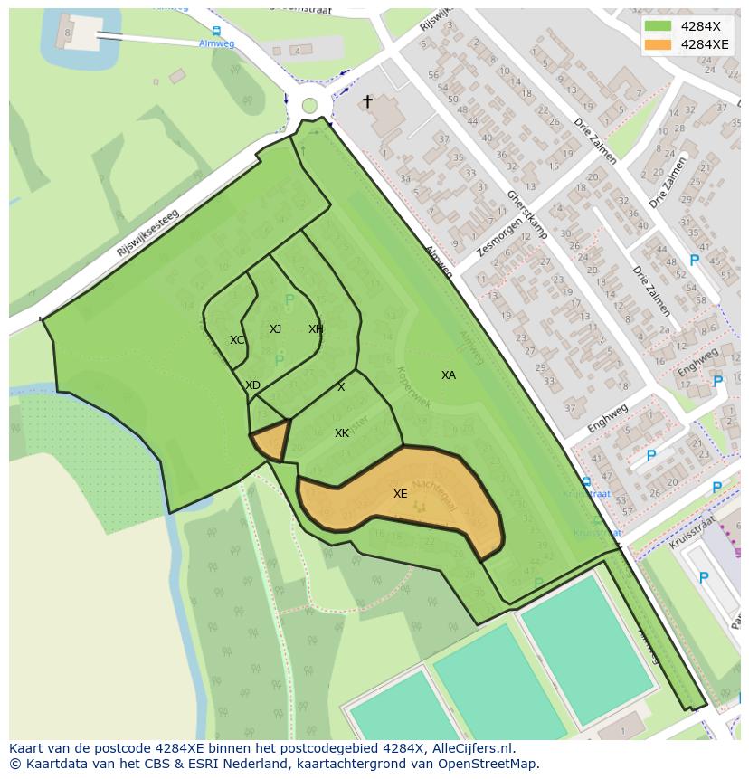 Afbeelding van het postcodegebied 4284 XE op de kaart.
