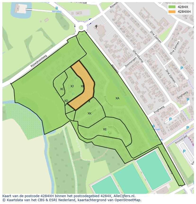 Afbeelding van het postcodegebied 4284 XH op de kaart.