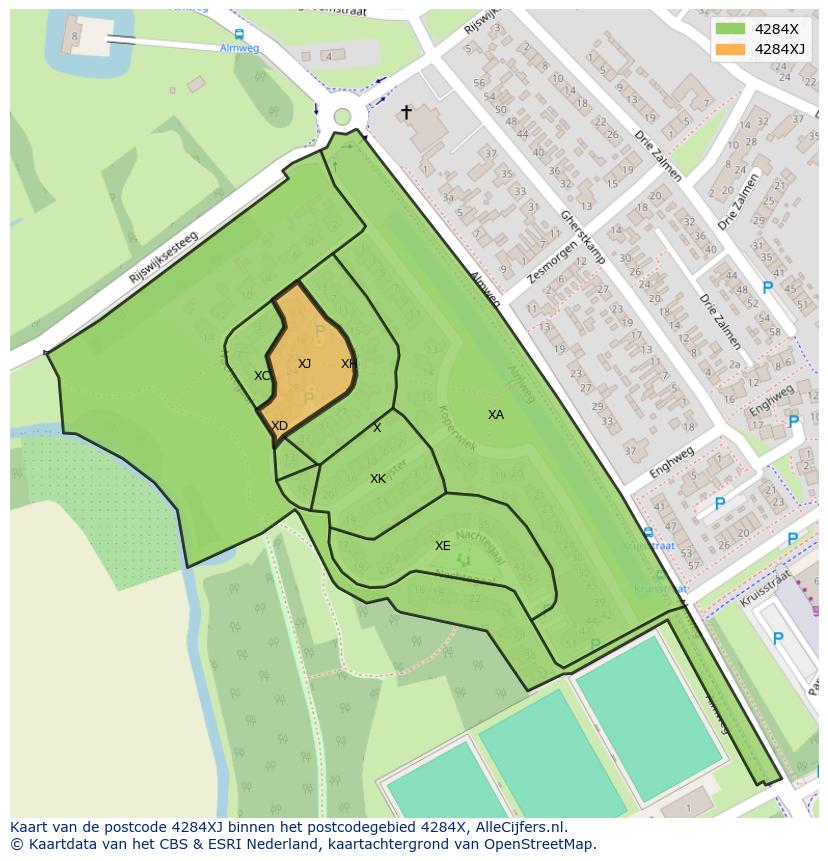Afbeelding van het postcodegebied 4284 XJ op de kaart.