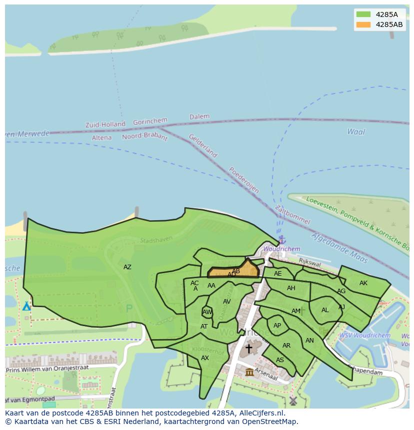 Afbeelding van het postcodegebied 4285 AB op de kaart.
