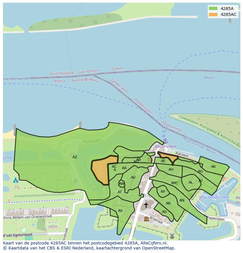 Afbeelding van het postcodegebied 4285 AC op de kaart.