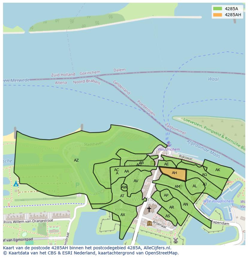 Afbeelding van het postcodegebied 4285 AH op de kaart.