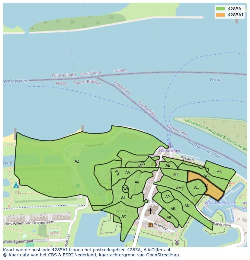 Afbeelding van het postcodegebied 4285 AJ op de kaart.