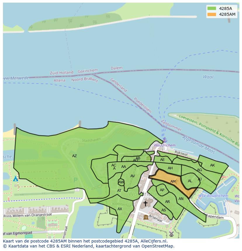 Afbeelding van het postcodegebied 4285 AM op de kaart.
