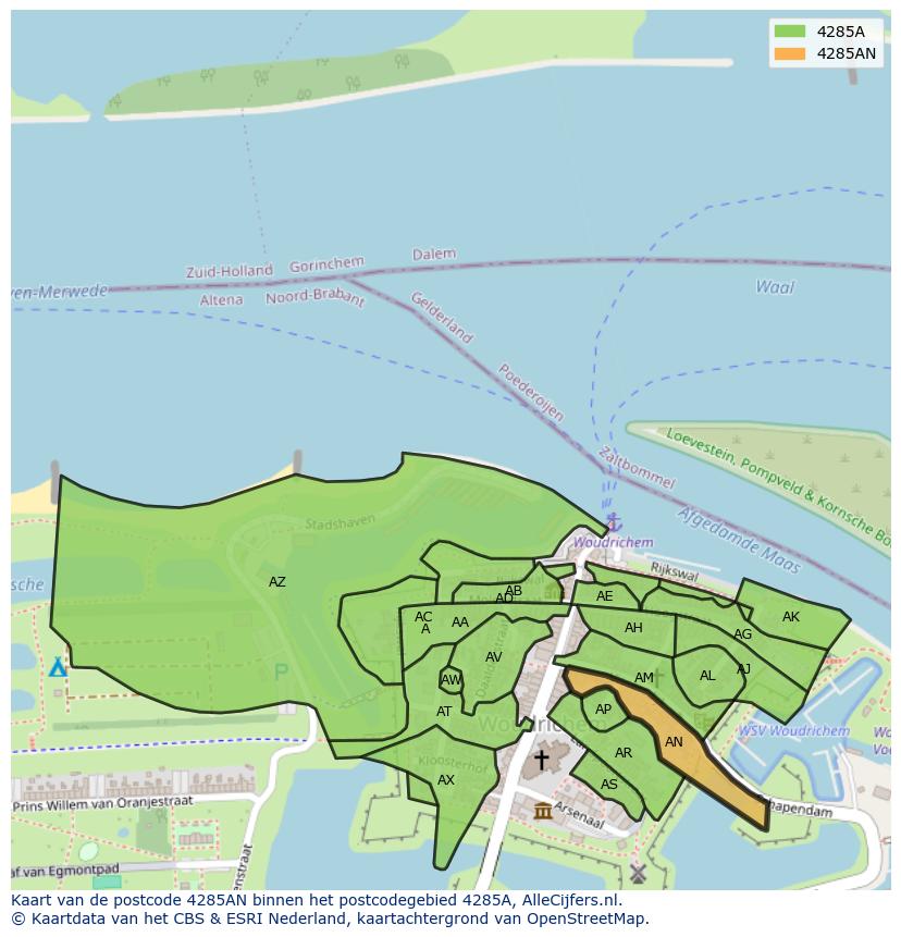 Afbeelding van het postcodegebied 4285 AN op de kaart.