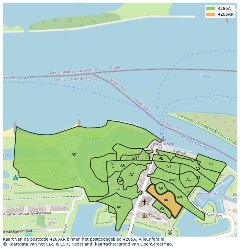 Afbeelding van het postcodegebied 4285 AR op de kaart.