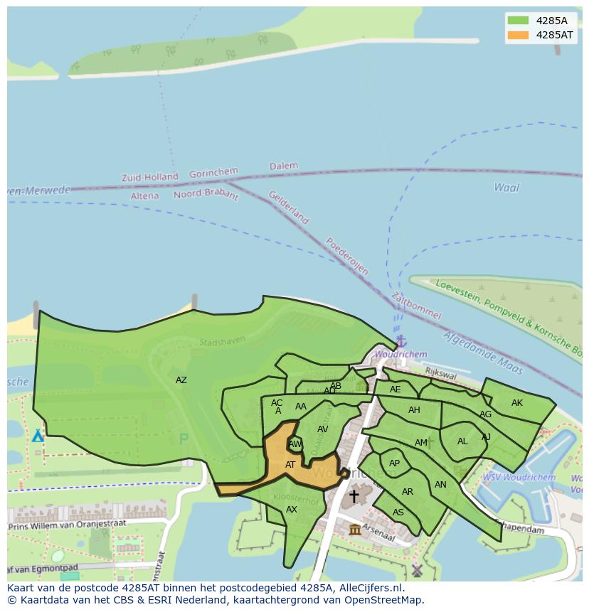 Afbeelding van het postcodegebied 4285 AT op de kaart.