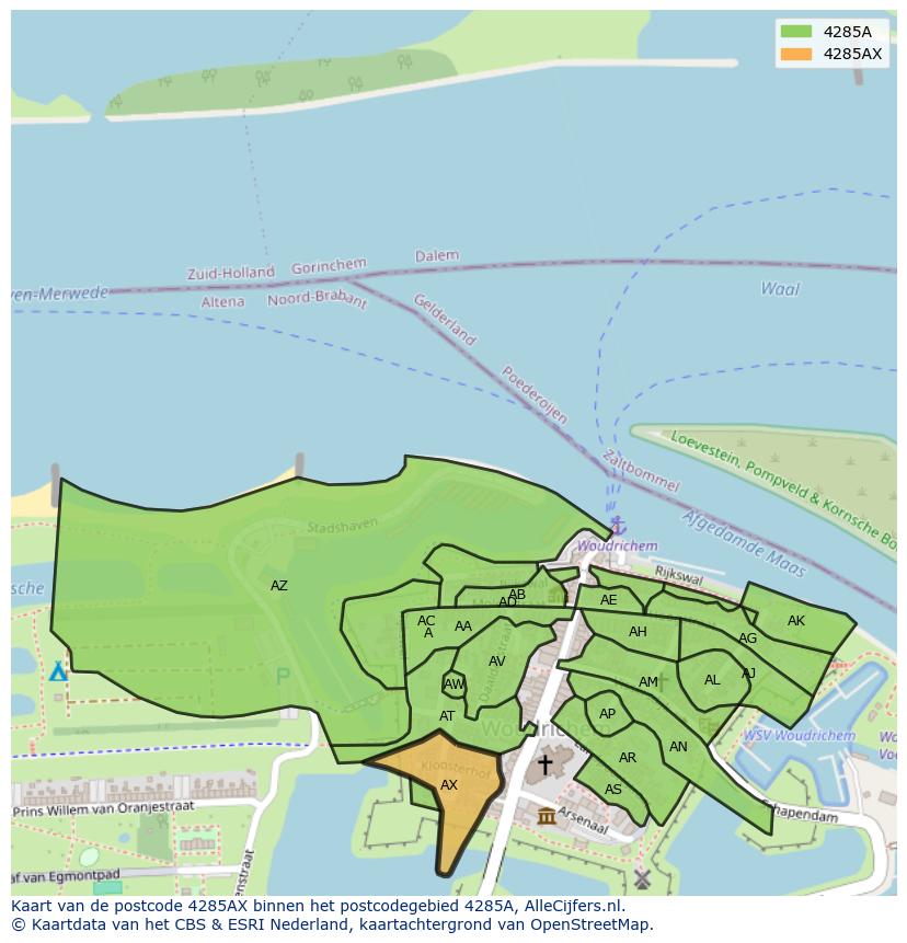 Afbeelding van het postcodegebied 4285 AX op de kaart.