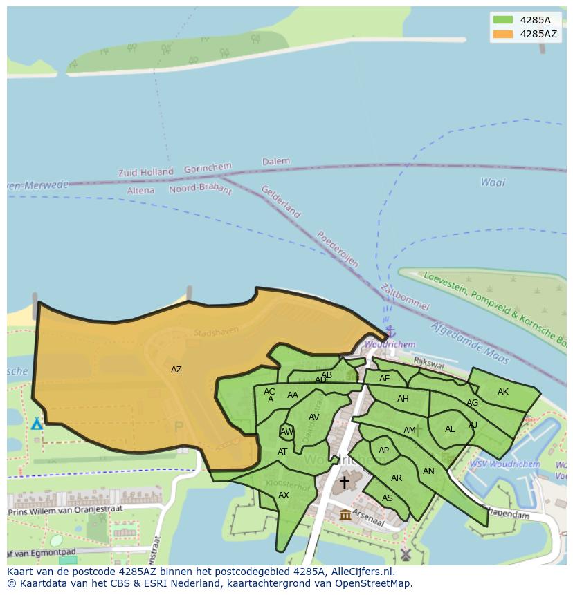 Afbeelding van het postcodegebied 4285 AZ op de kaart.