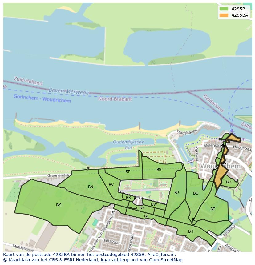 Afbeelding van het postcodegebied 4285 BA op de kaart.