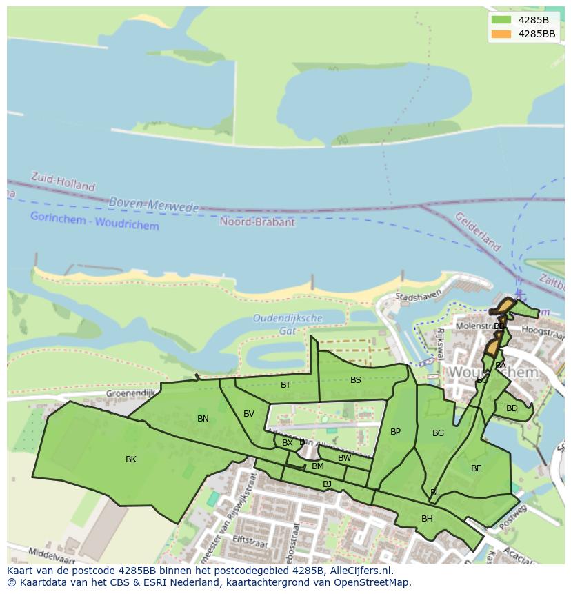 Afbeelding van het postcodegebied 4285 BB op de kaart.