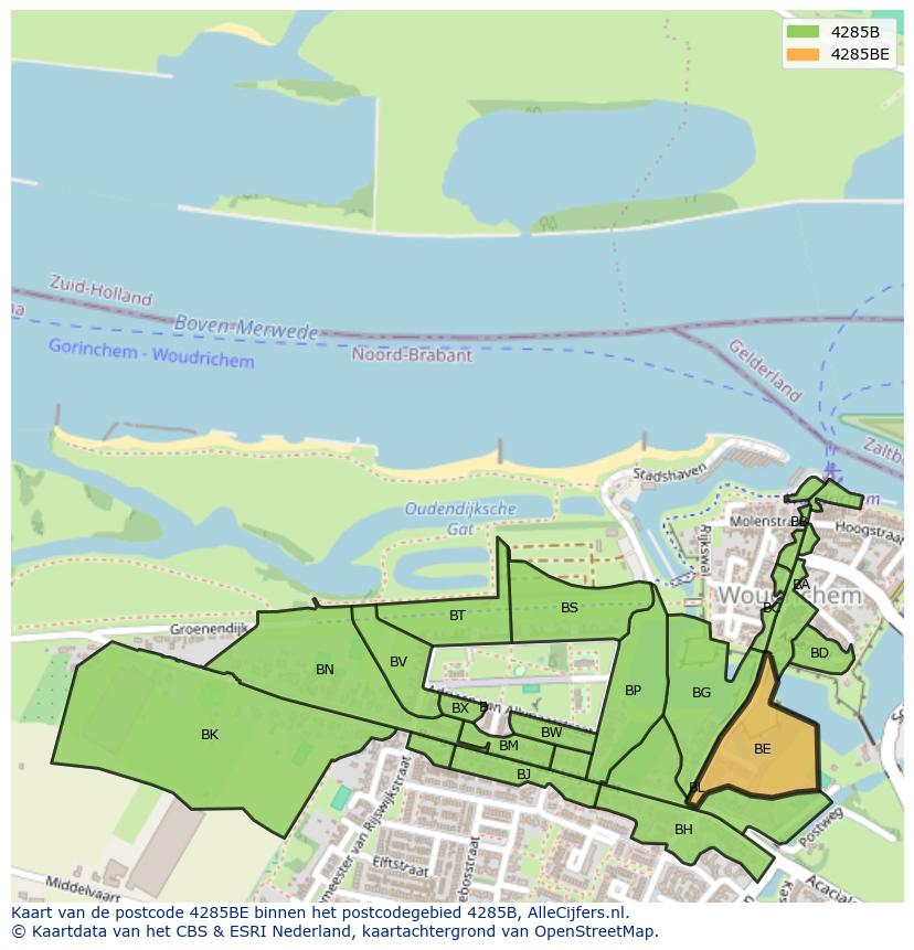 Afbeelding van het postcodegebied 4285 BE op de kaart.