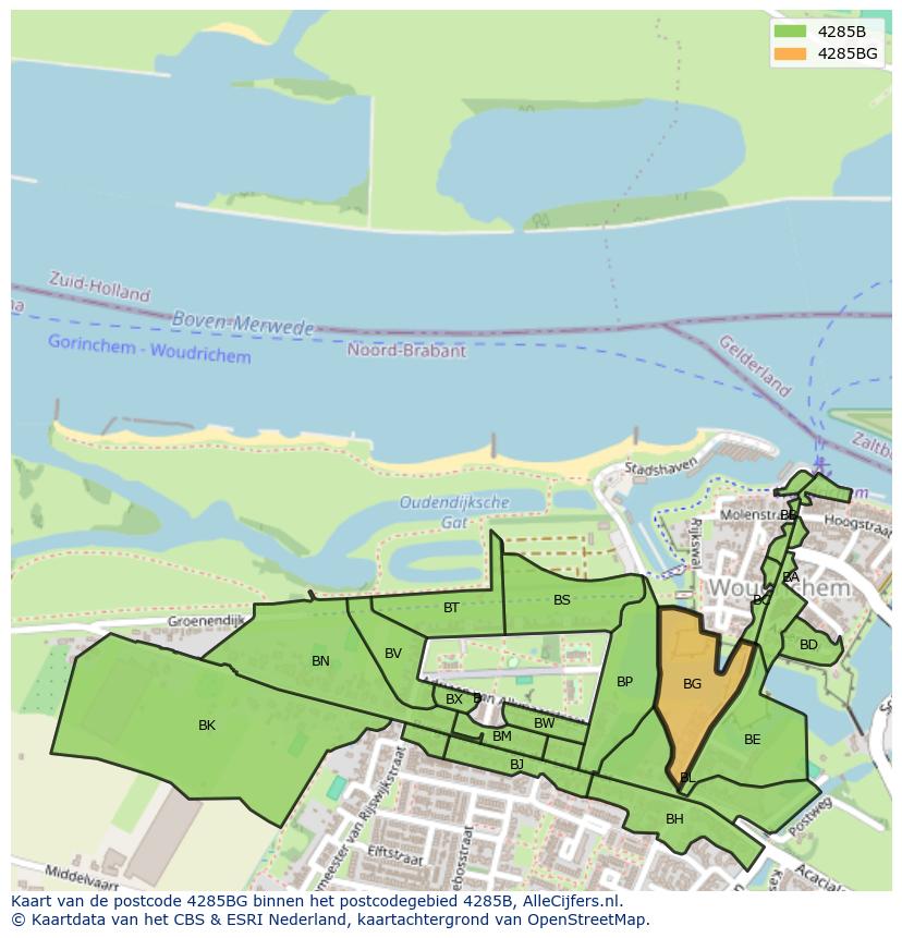 Afbeelding van het postcodegebied 4285 BG op de kaart.