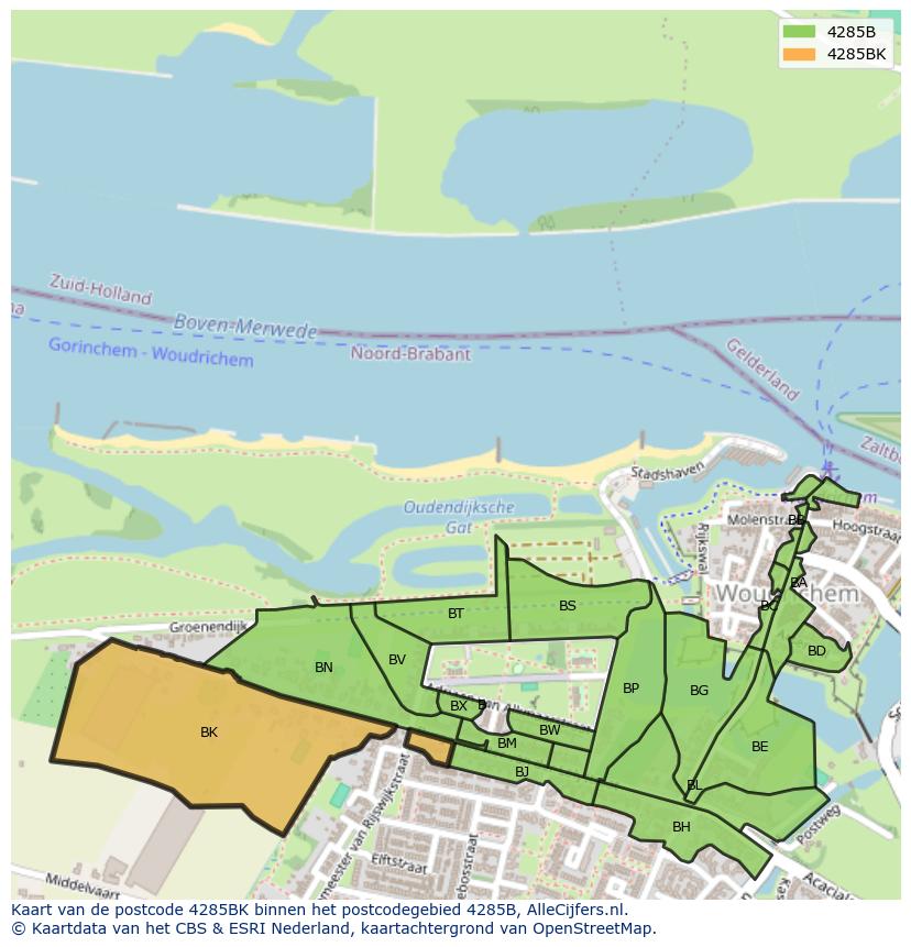 Afbeelding van het postcodegebied 4285 BK op de kaart.