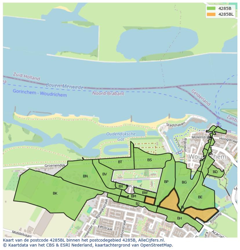 Afbeelding van het postcodegebied 4285 BL op de kaart.
