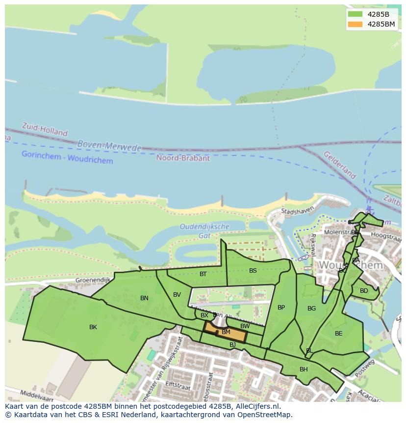 Afbeelding van het postcodegebied 4285 BM op de kaart.