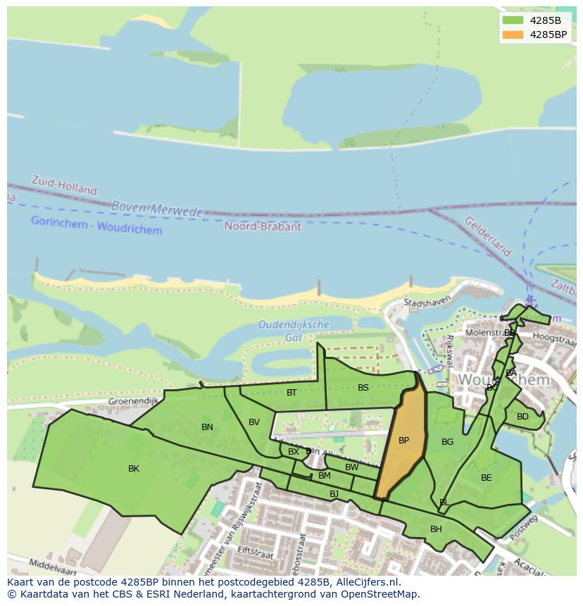 Afbeelding van het postcodegebied 4285 BP op de kaart.
