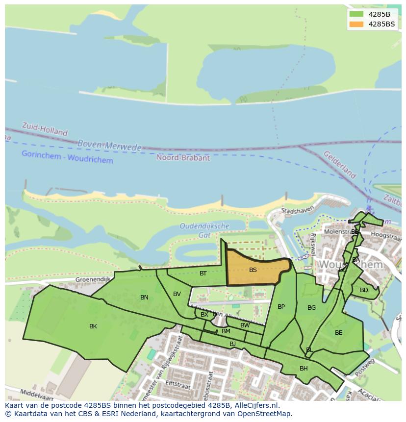 Afbeelding van het postcodegebied 4285 BS op de kaart.