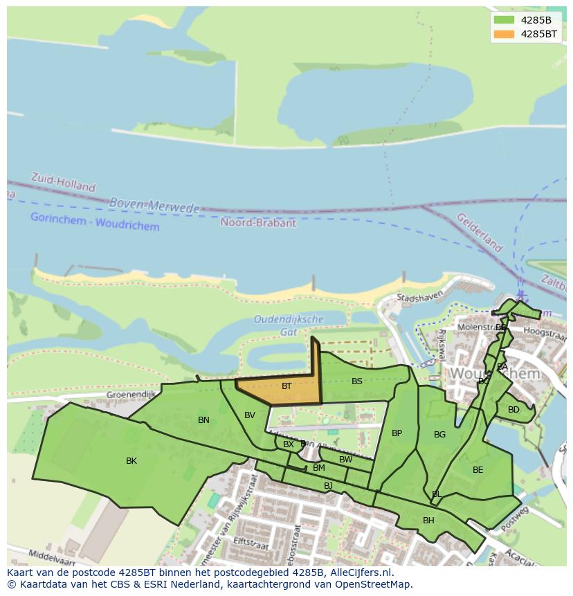 Afbeelding van het postcodegebied 4285 BT op de kaart.